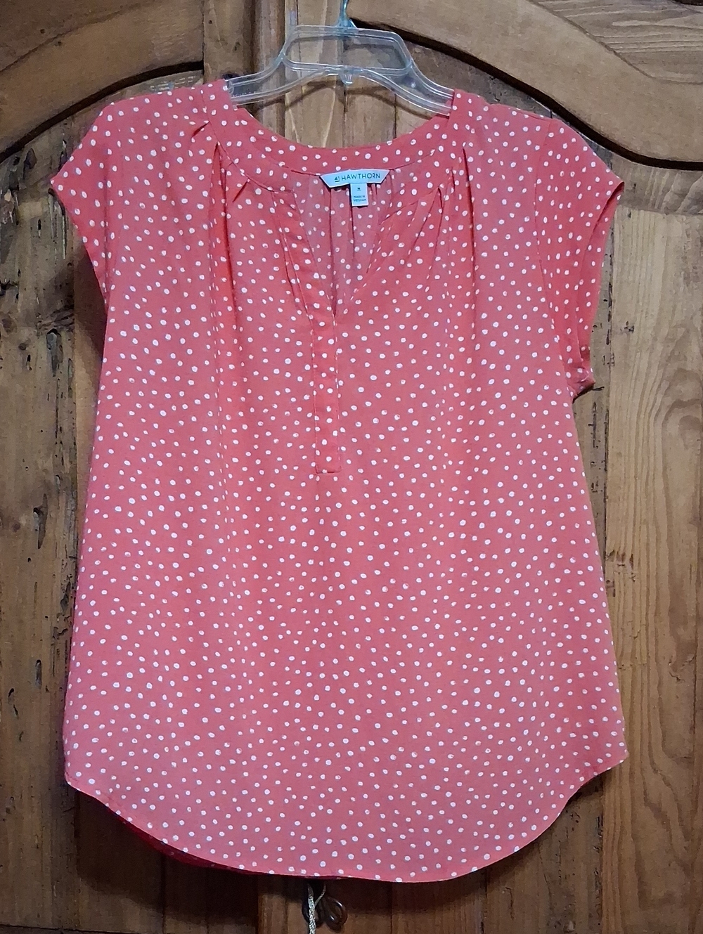 41 Hawthorn  Coral Dot Cap-Sleeve Peasant Blouse
